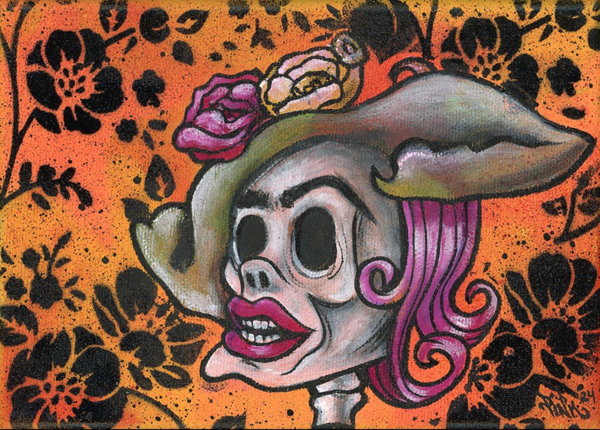 LADY PINK - "Skeleton PINK" Painting.