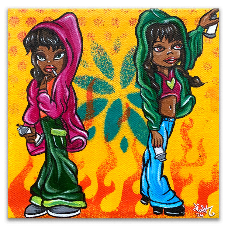 LADY PINK - "Two Bomber Girls" Painting