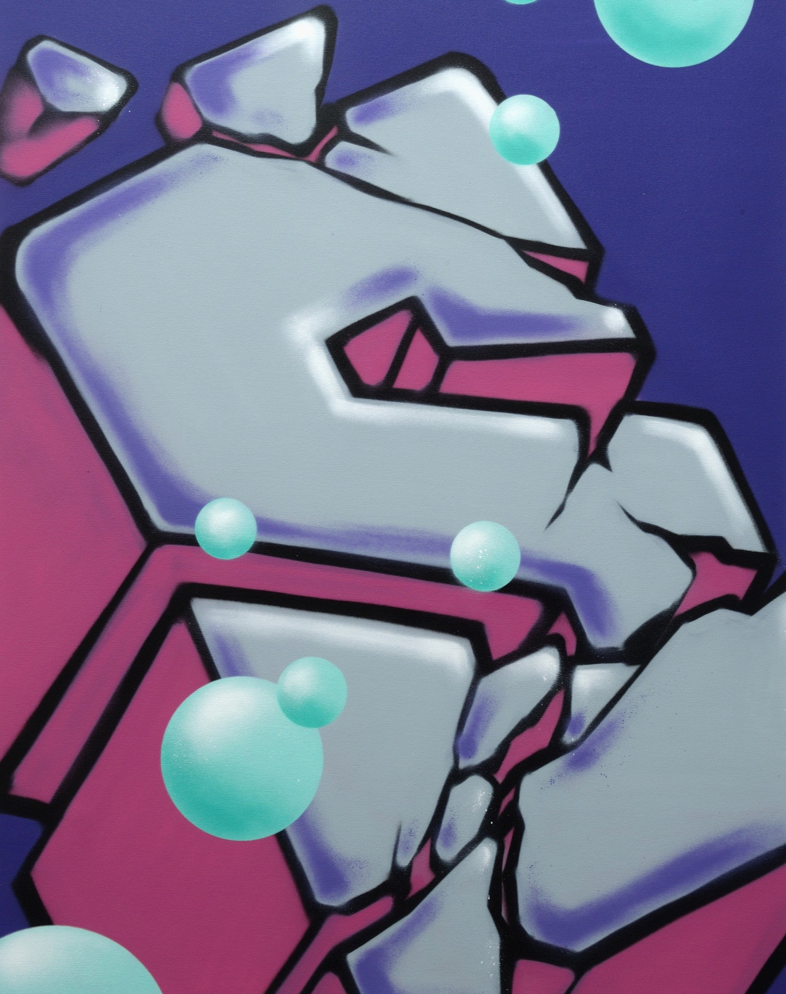 GRAFFITI ARTIST SEEN  -  "Block Buster Cracked S"  Aerosol on  Canvas