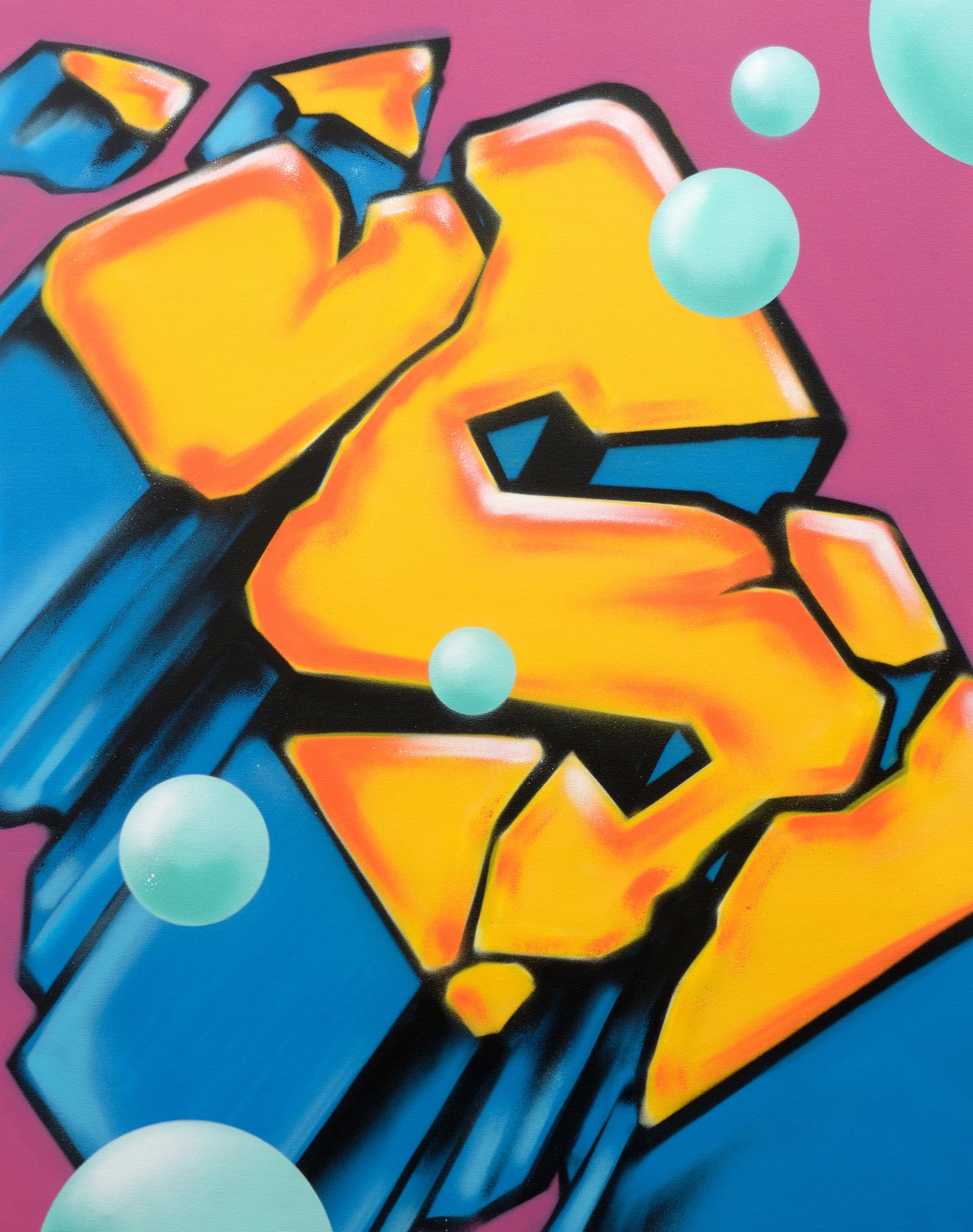 GRAFFITI ARTIST SEEN  -  "Block Buster Cracked S"  Aerosol on  Canvas