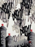 GRAFFITI ARTIST SEEN  -  "Tags & Cans 0720 B&W -LARGE"  Aerosol on  Canvas
