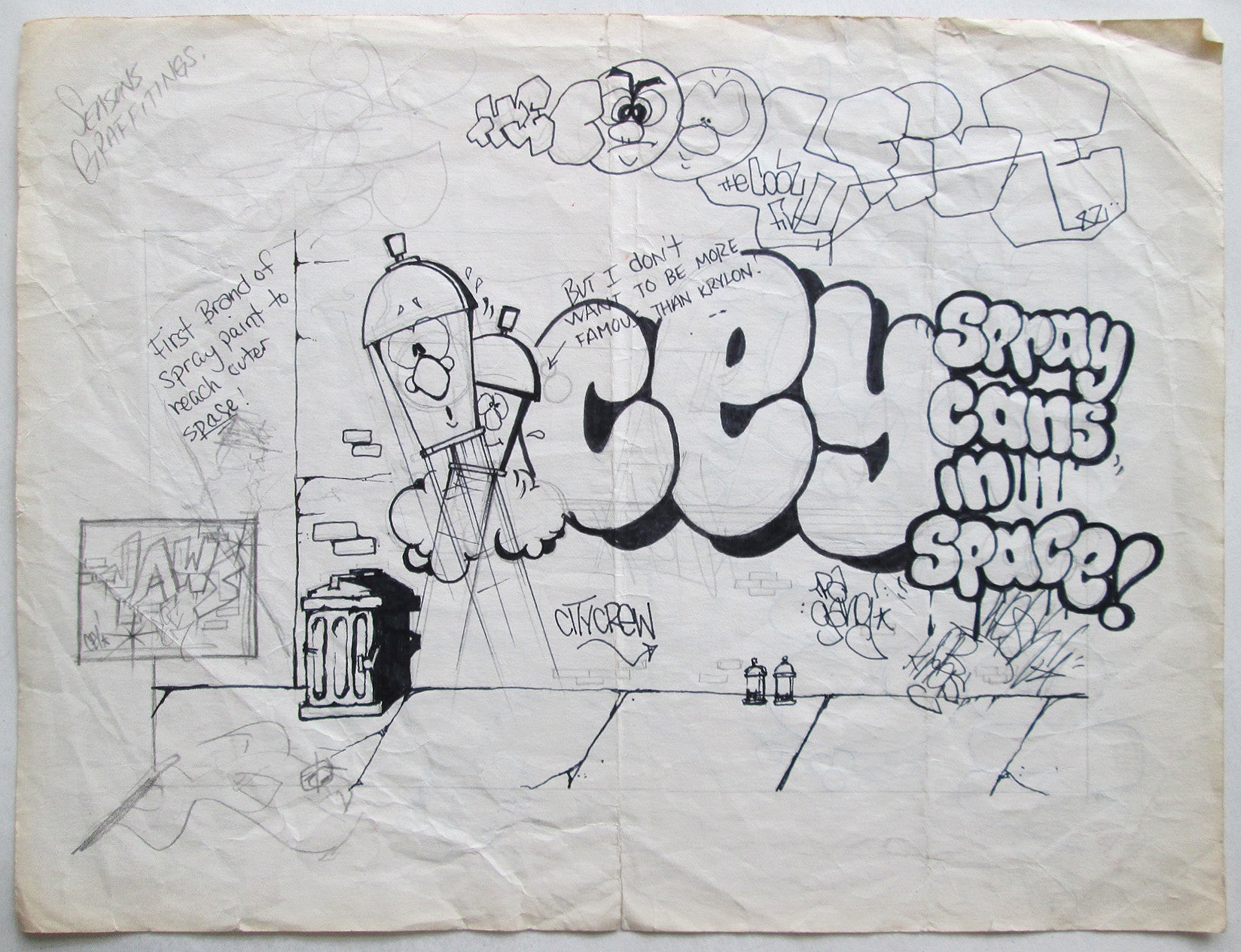 CEY -  "Spray Cans in Space"  Drawing 1982