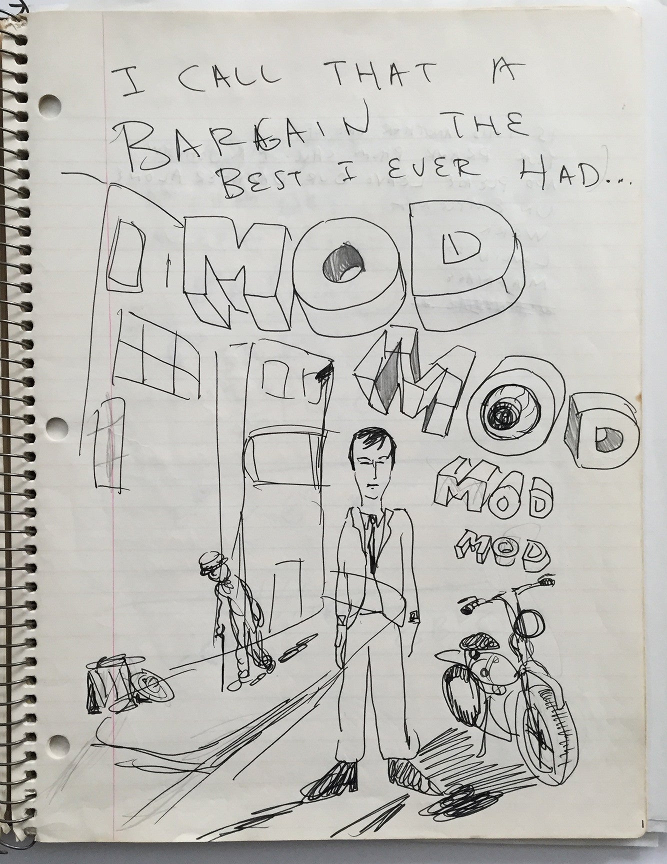 DANIEL JOHNSTON- "They call it a Bargain" Notebook Drawing 1980