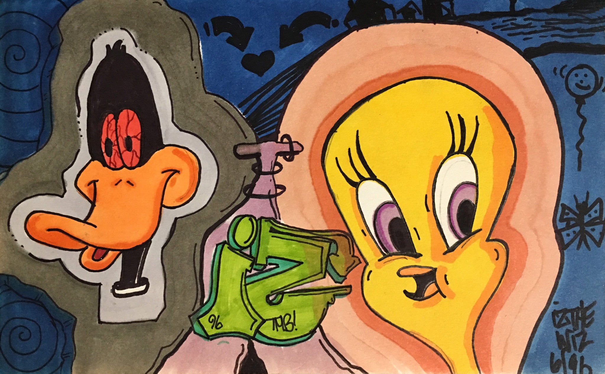 IZ THE WIZ "Daffy IZ Tweety" Black Book Drawing