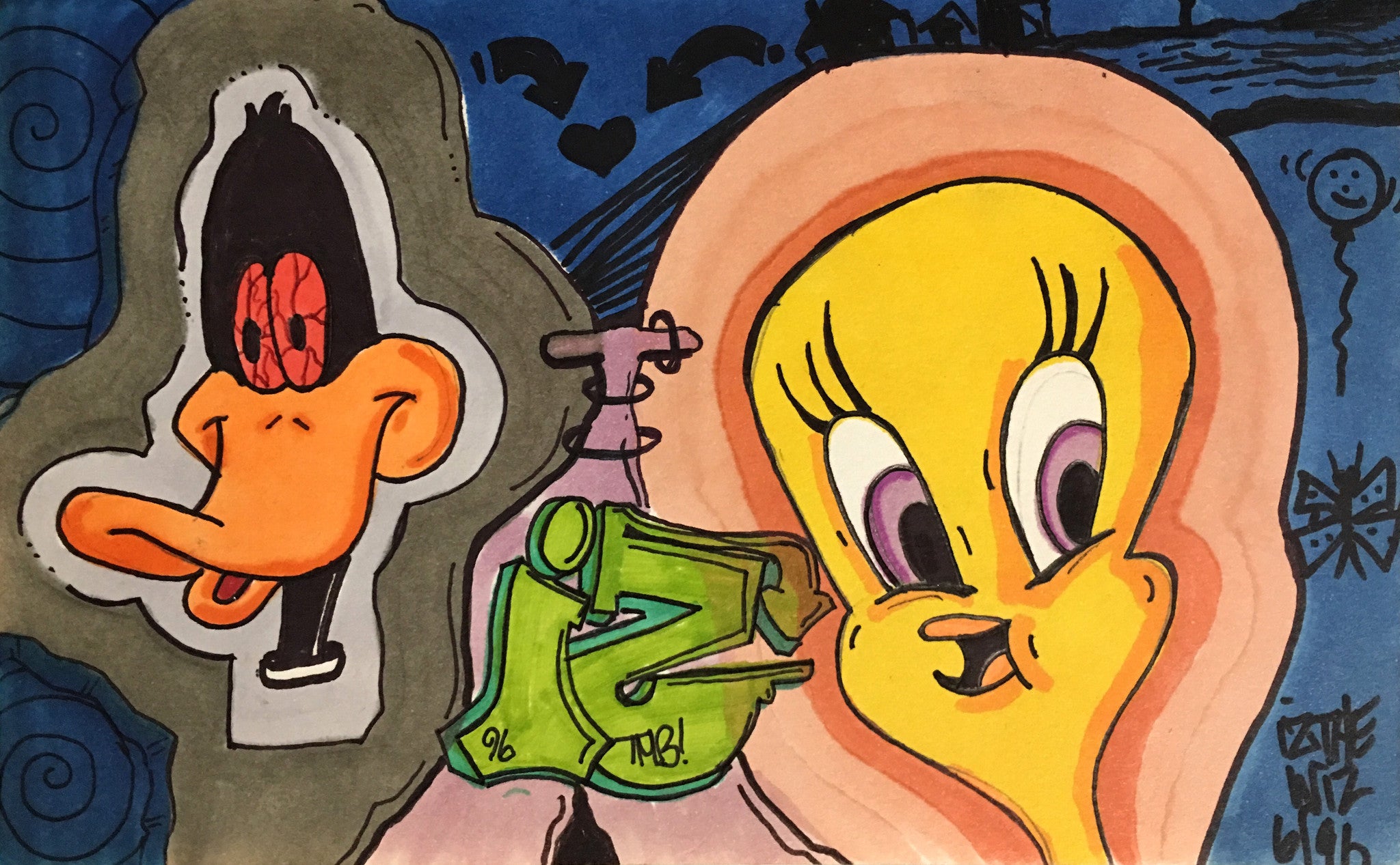 IZ THE WIZ  "Daffy IZ Tweety" Black Book Drawing