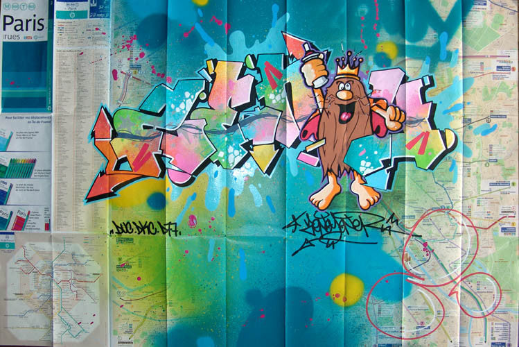 ZENOY - "King Capitaine"  Painting on Paris Map