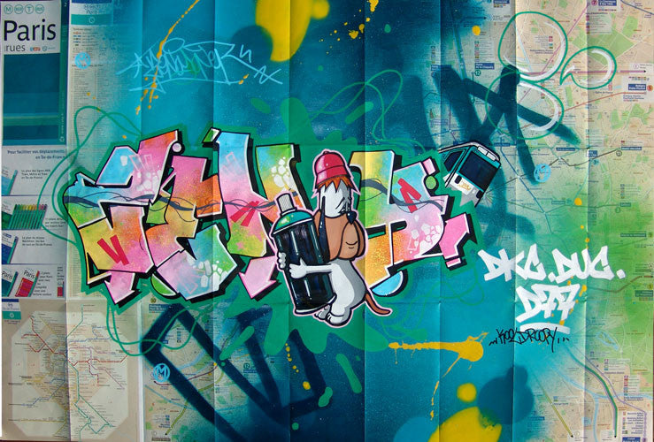 ZENOY - "Kool Droopy"  Painting on Paris Map