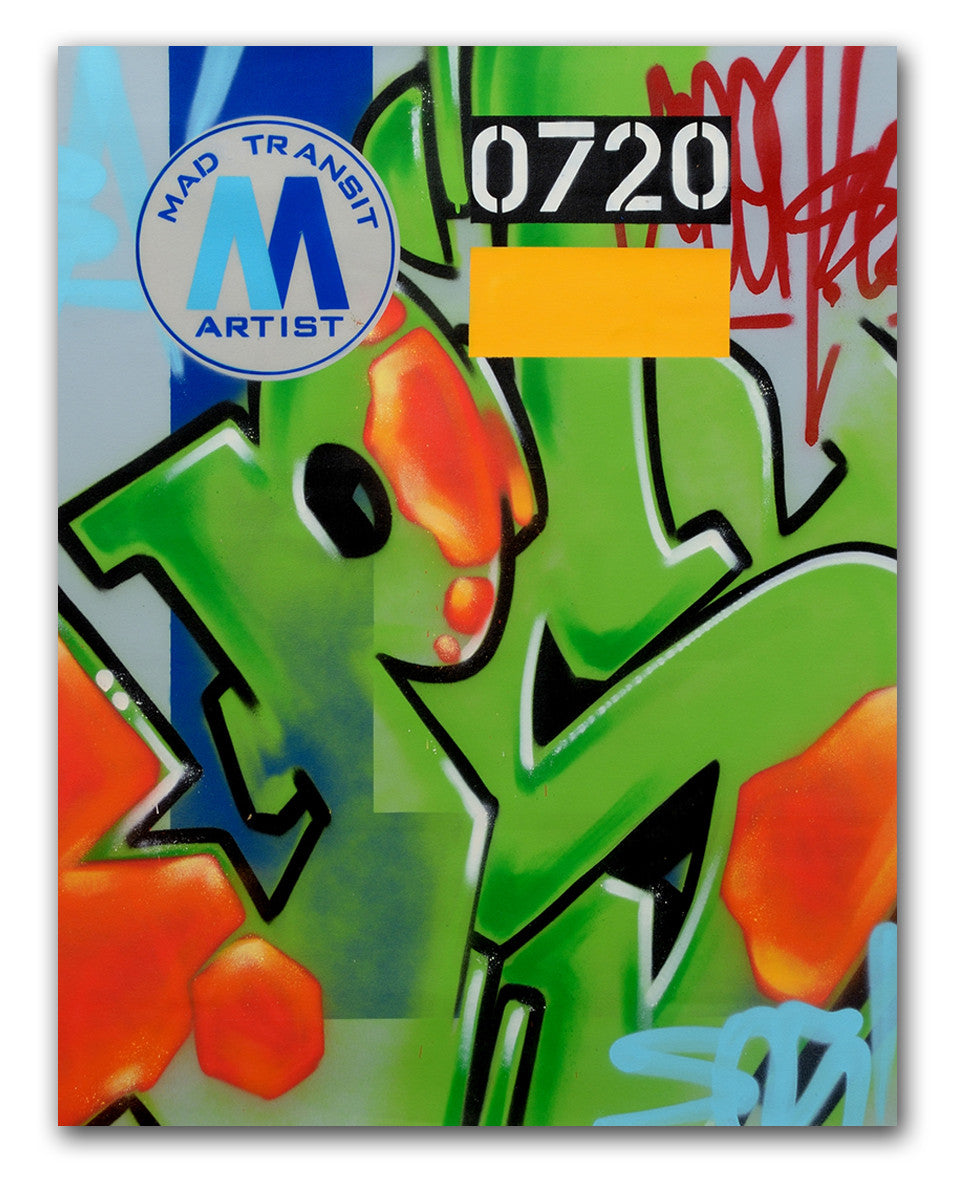 GRAFFITI ARTIST SEEN  -  "MTA PSY"  Aerosol on  Canvas