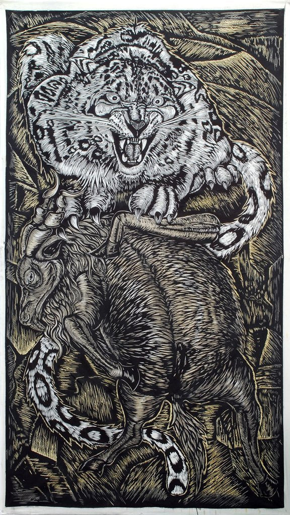 DENNIS McNETT - Snow leopard w/Goat
