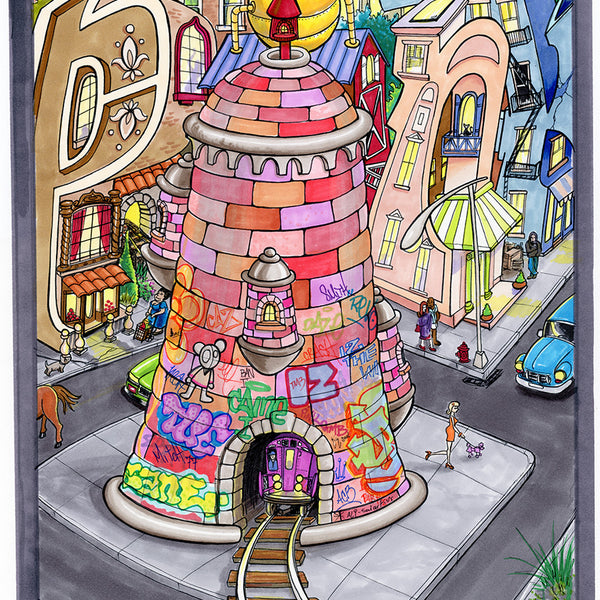 LADY PINK -  "Spray Can Tower" Drawing