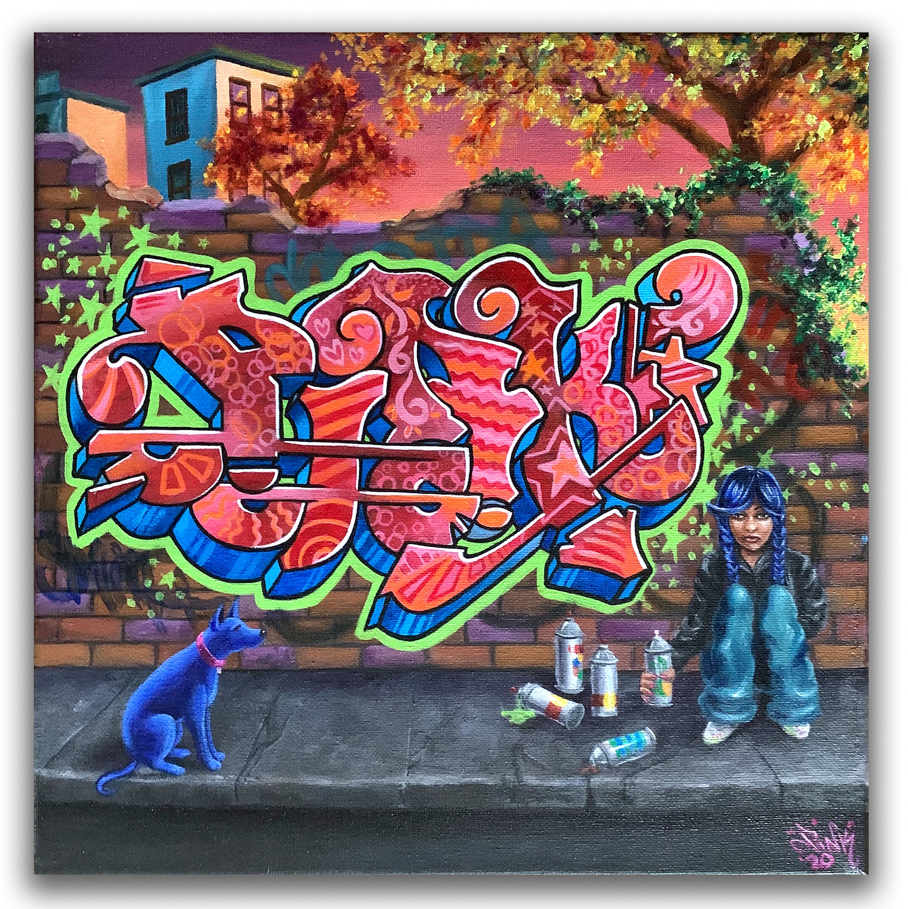 LADY PINK- "Blue Dog" Painting