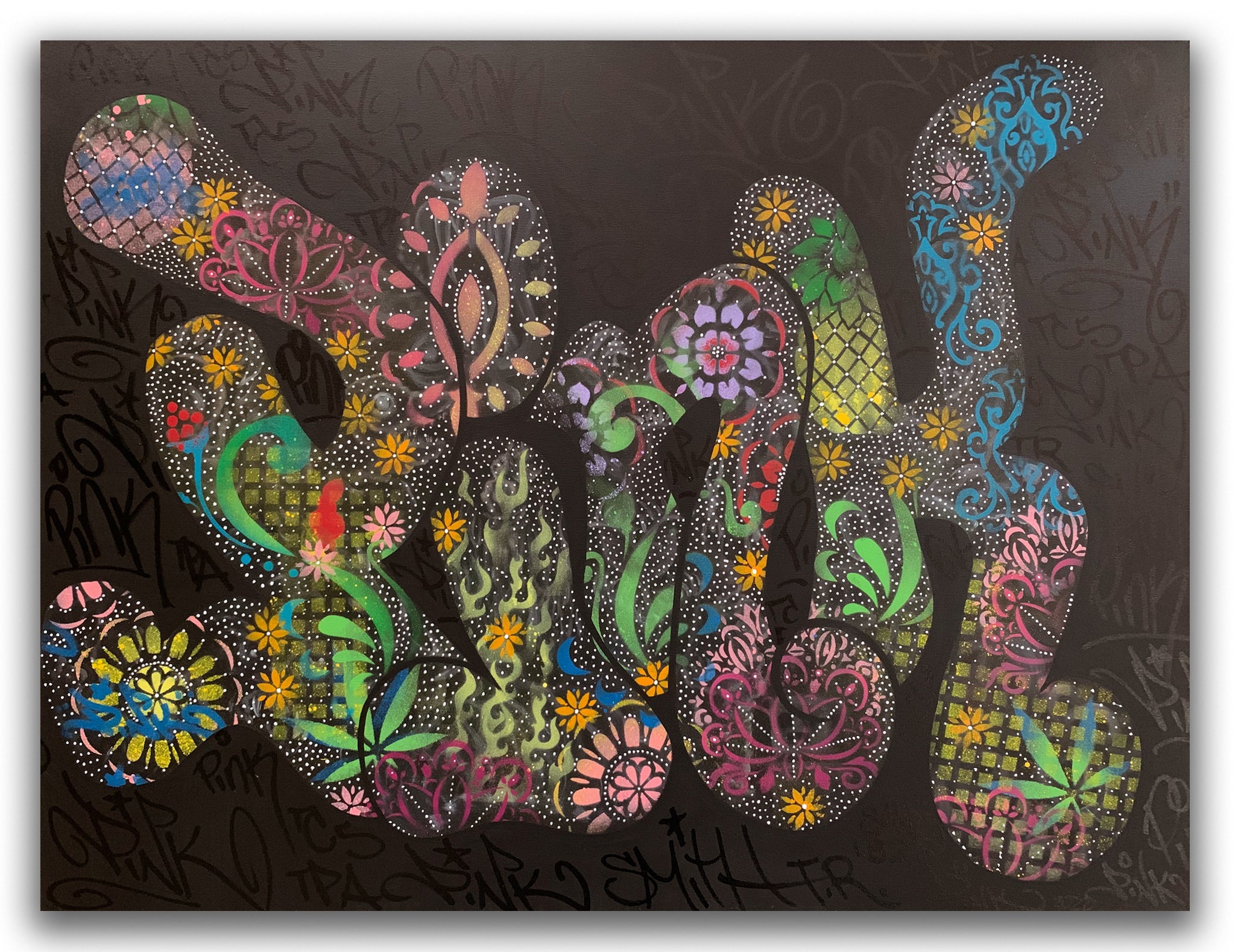 LADY PINK  "Pink with Flowers" Painting