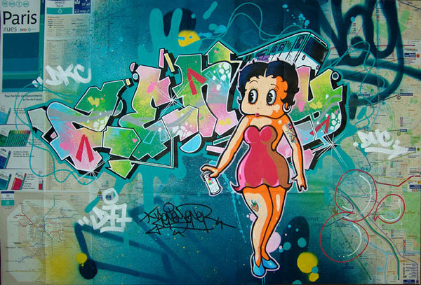 ZENOY - "Betty Boop Style"  Painting on Paris Map