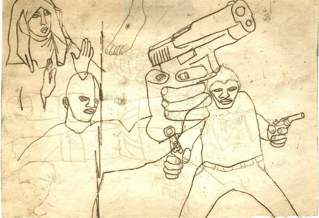 ALBERT REYES - "Untitled" (with Gun) Etching