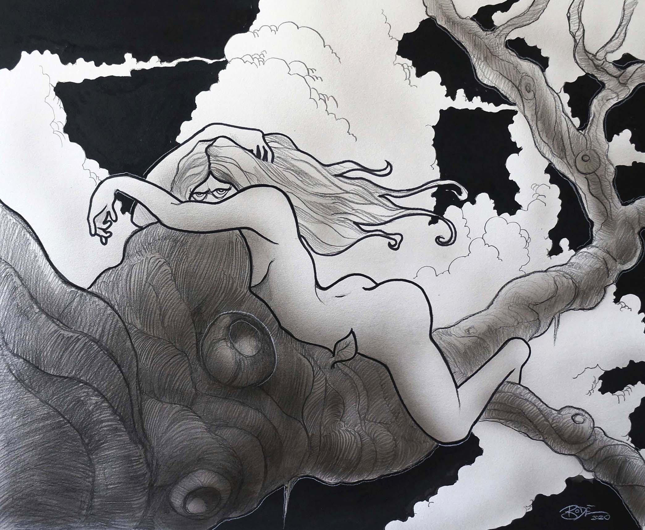 MARK BODE "Bode Broad in a tree " Drawing