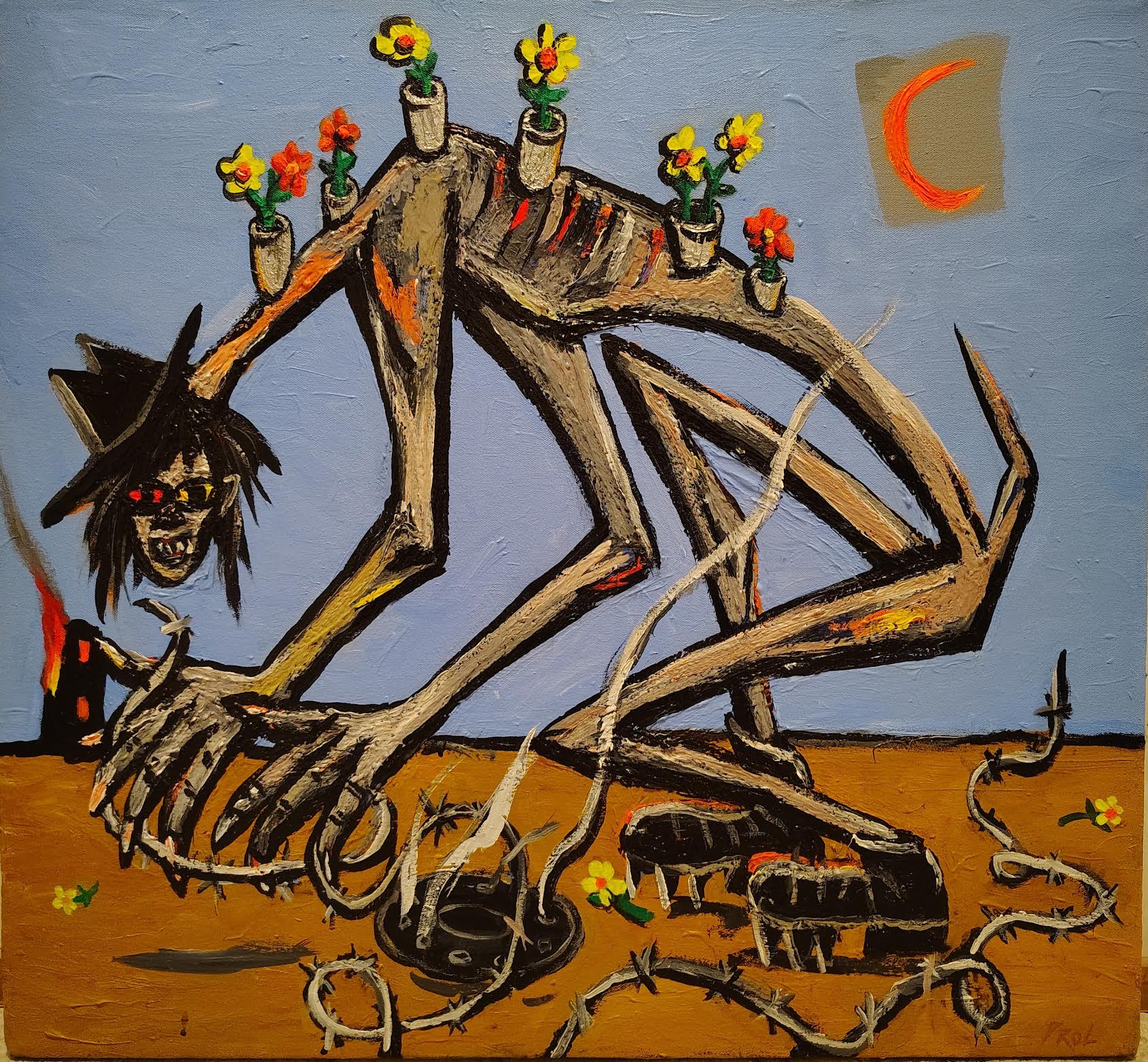 Rick Prol - "Barbed Wire And Flower Pots"- Painting