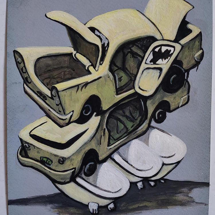 Rick Prol -  "Car Pile with 3 Tubs" - Gouache