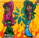 LADY PINK - "Two Bomber Girls" Painting