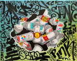 LADY PINK -  "Vintage Cans and Tags" Painting