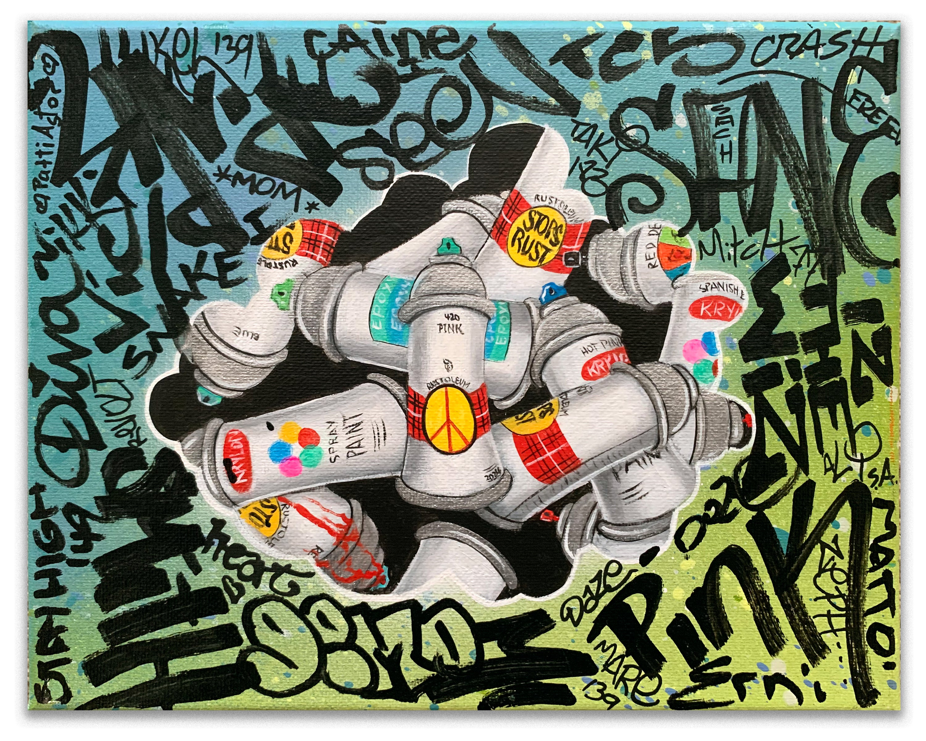 LADY PINK -  "Vintage Cans and Tags" Painting