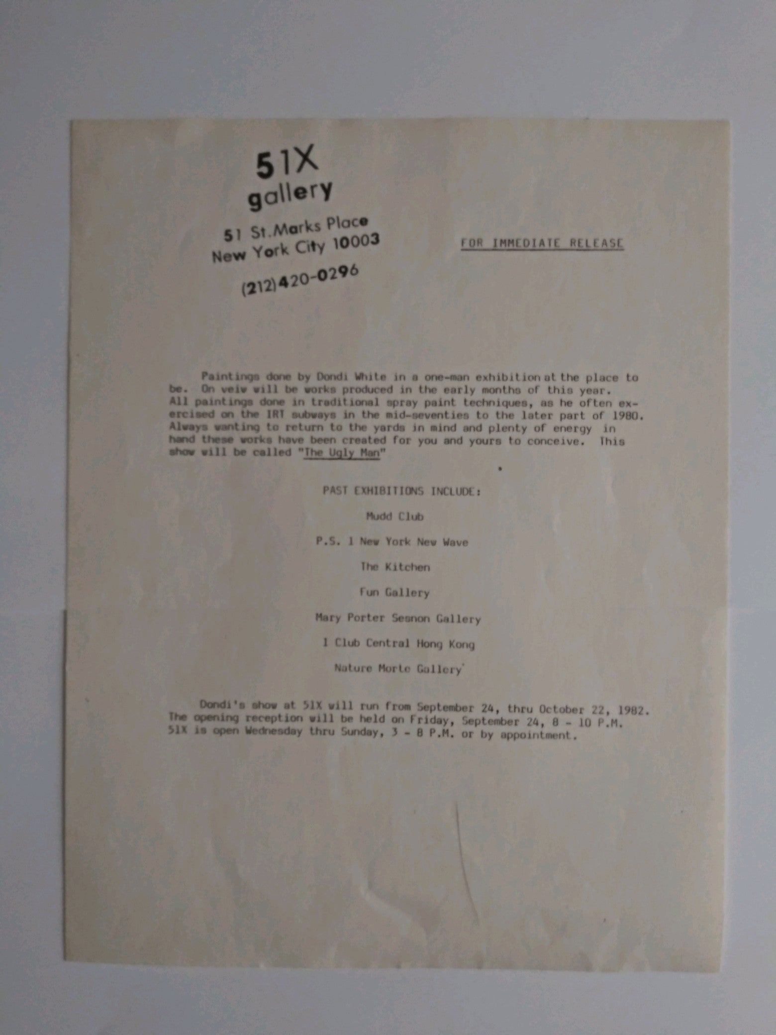 DONDI- 51X "The Ugly Man" Press release