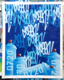 GRAFFITI ARTIST SEEN  -  "Tags & Cans 0720 Blue -LARGE"  Aerosol on  Canvas