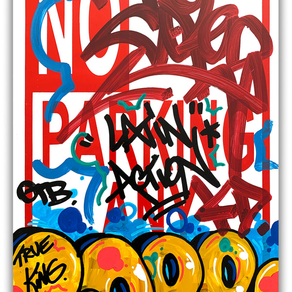 COPE 2 - "Latin Action" No Parking Sign