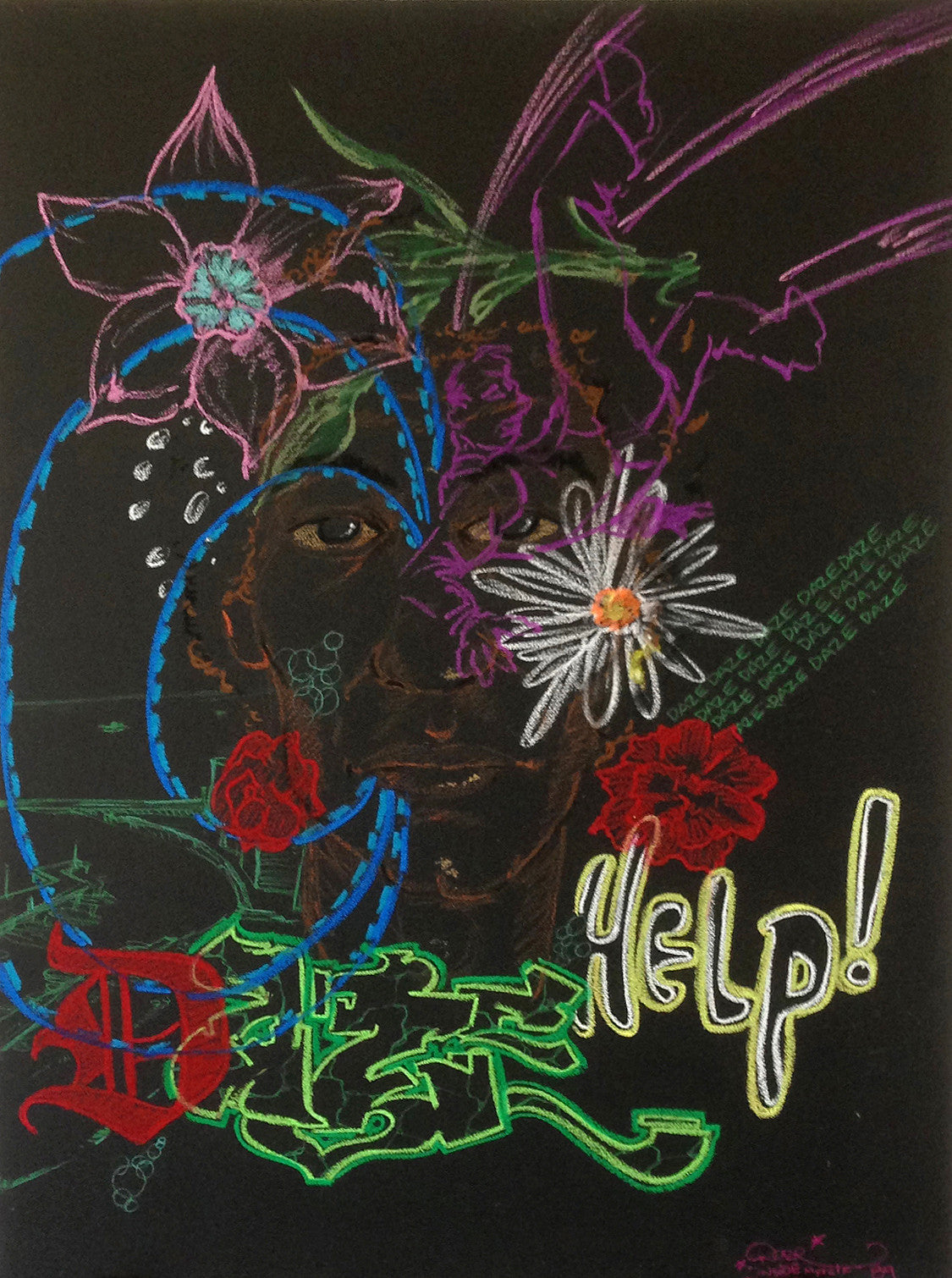 Chris "DAZE" Ellis "HELP " 1989 Pastel