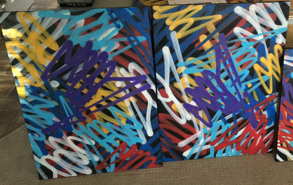GRAFFITI ARTIST SEEN  -  "Multi Tags (3) - Stretched"  Aerosol on  Linen