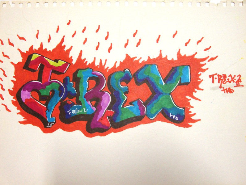 IZ THE WIZ - "T-Rex-2"  Black Book Drawing