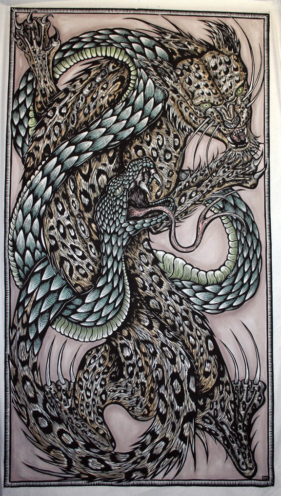 DENNIS McNETT - Snow leopard/Snake tapestry