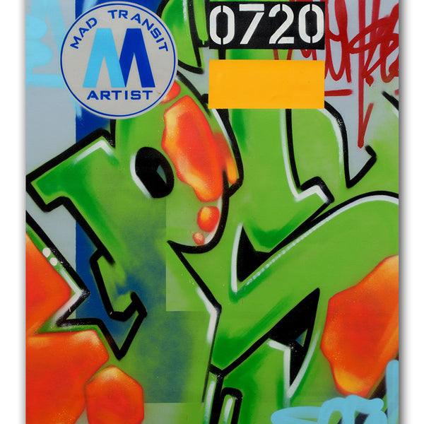 GRAFFITI ARTIST SEEN  -  "MTA PSY"  Aerosol on  Canvas
