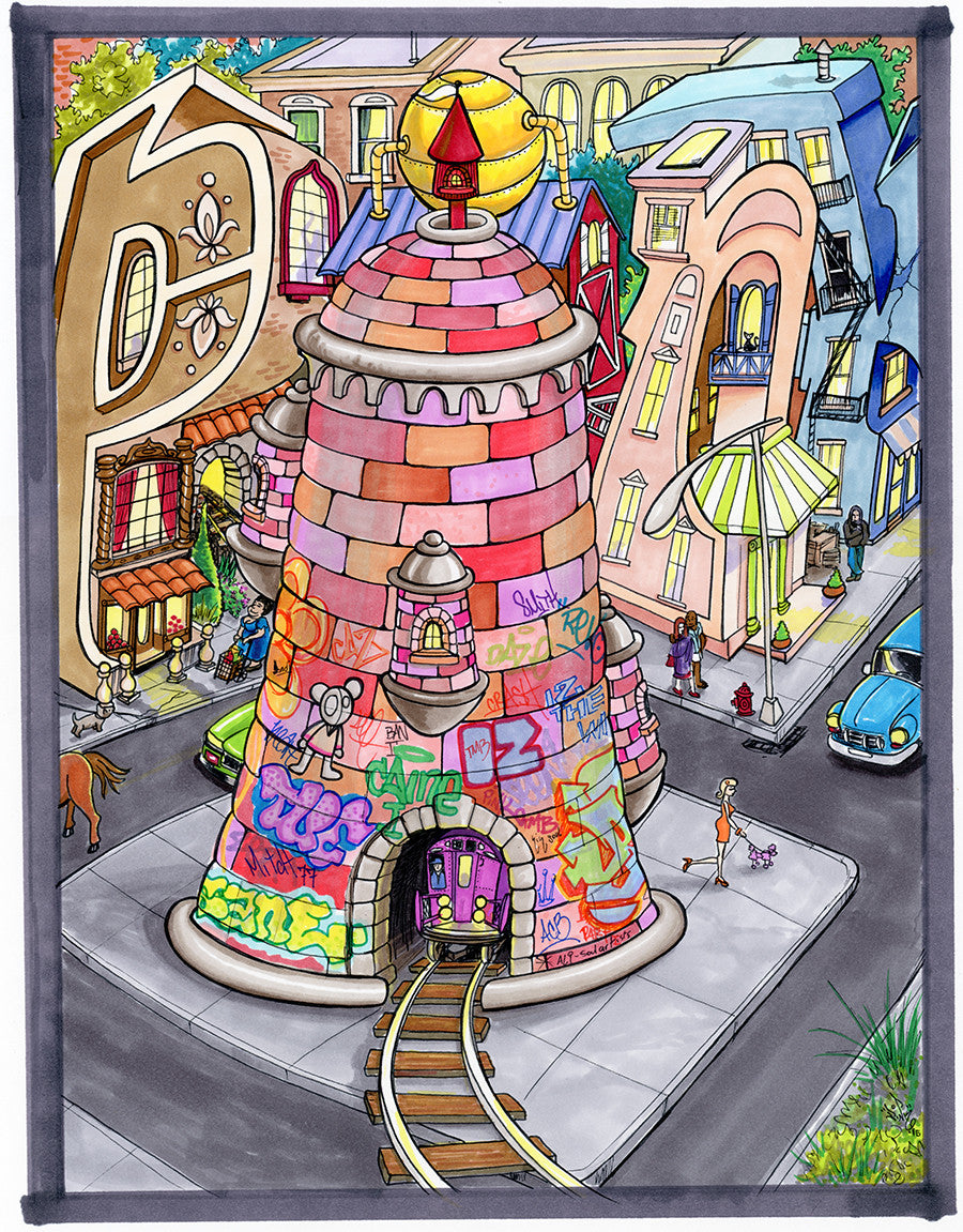 LADY PINK -  "Spray Can Tower" Drawing