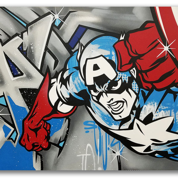 GRAFFITI ARTIST SEEN  -  "Captain America"  Aerosol on  Canvas