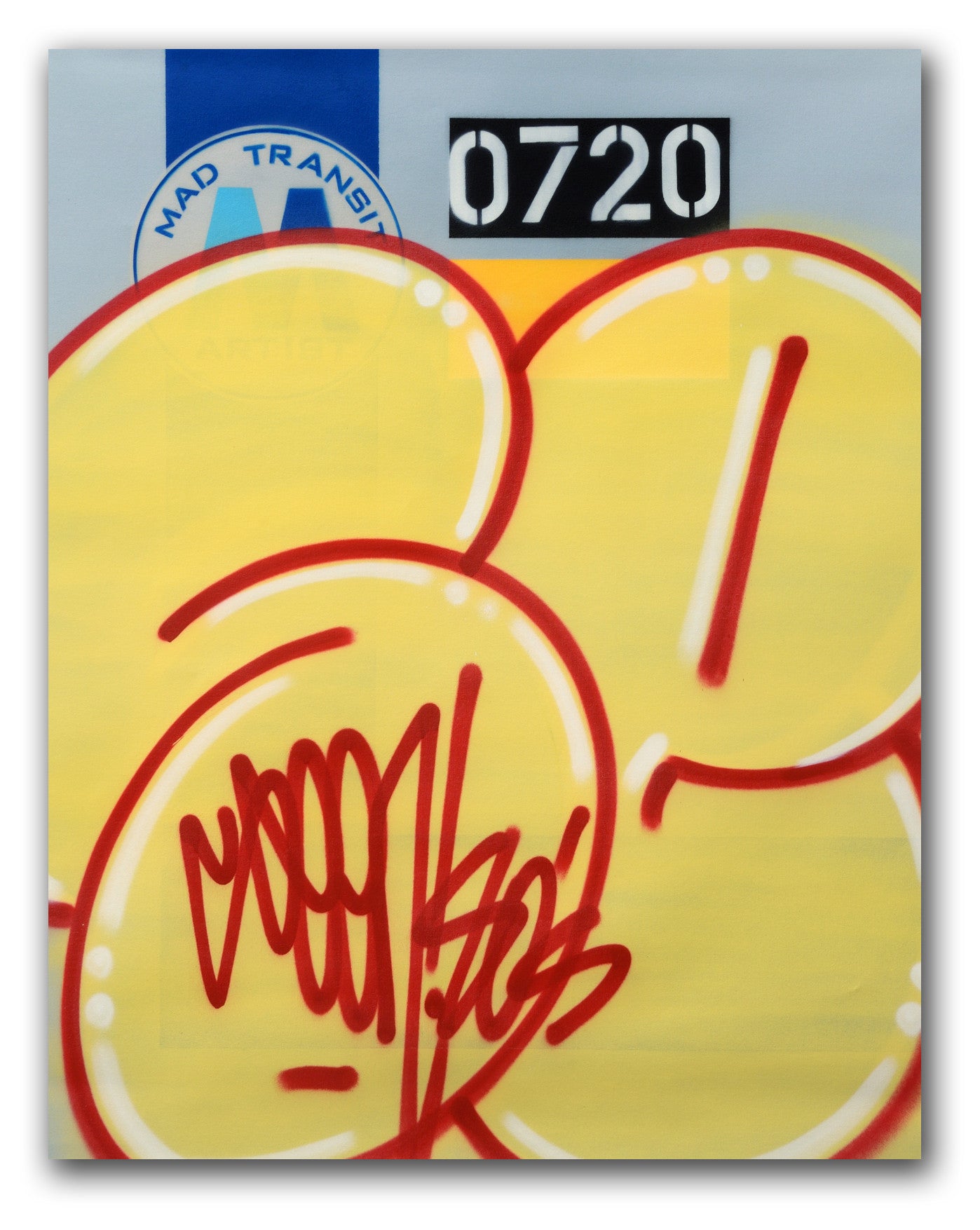 GRAFFITI ARTIST SEEN  -  "MTA Yellow Bubble "  Aerosol on  Canvas