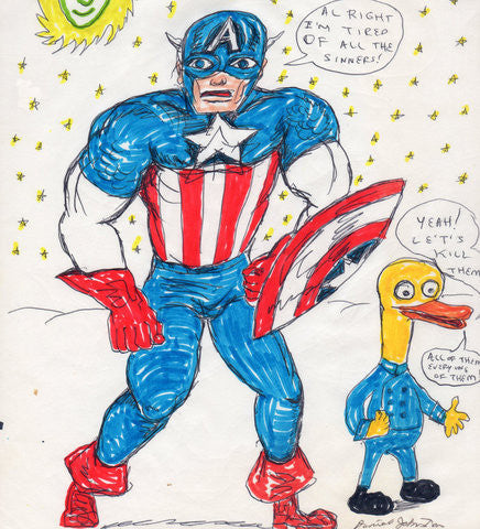 Daniel Johnston , Titled “2 Captain America drawings” “All sinners” and “Do Art”