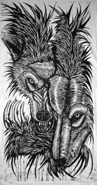 DENNIS McNETT - "Two Wolves eating carcus"